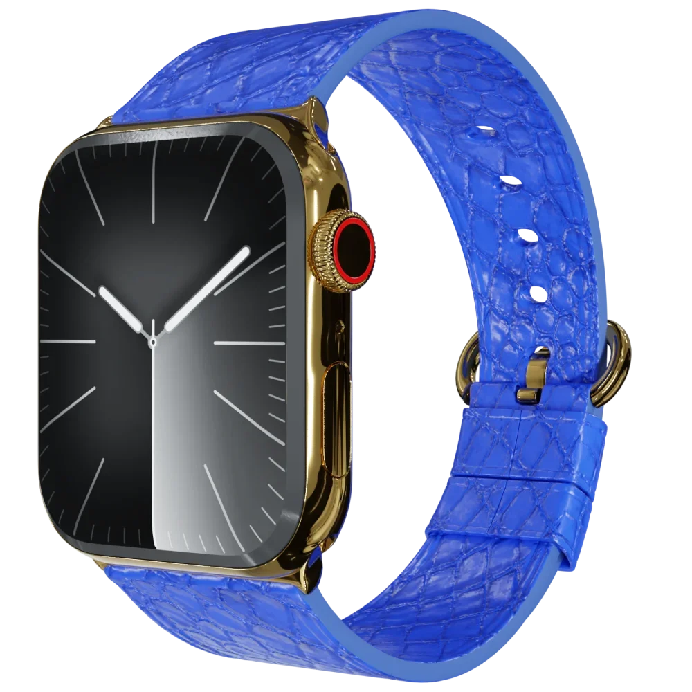 Gold Apple Watch 10 with Blue Python Strap.webp