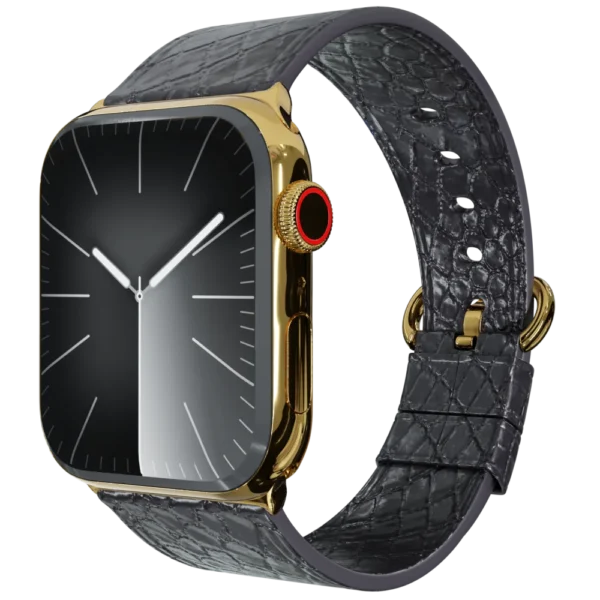 Gold Apple Watch 9 with Black Python Strap 3.webp