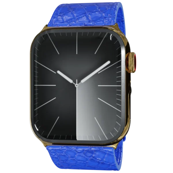 Gold Apple Watch 9 with Blue Python Strap front.webp