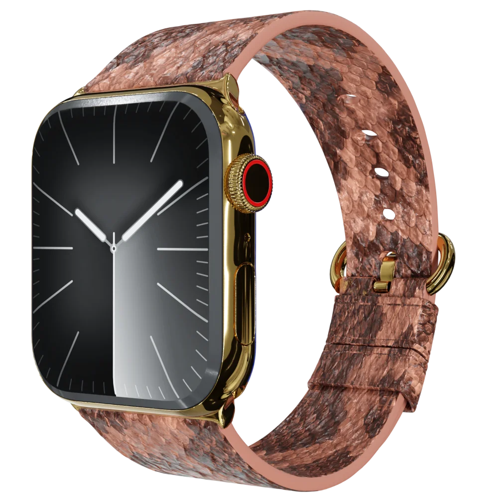 Gold Apple Watch 9 with Brown Python Strap 3.webp