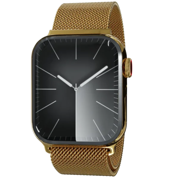 Gold Apple Watch 9 with Milanese strap front.webp