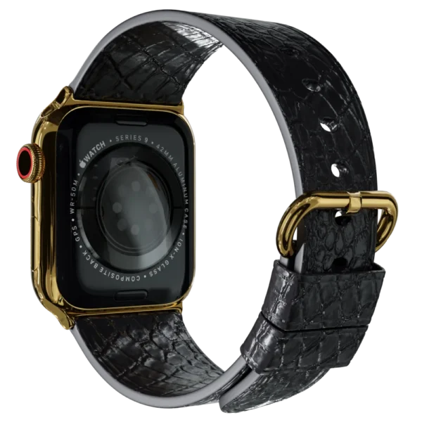 gold apple watch 9 with black python strap 2.webp