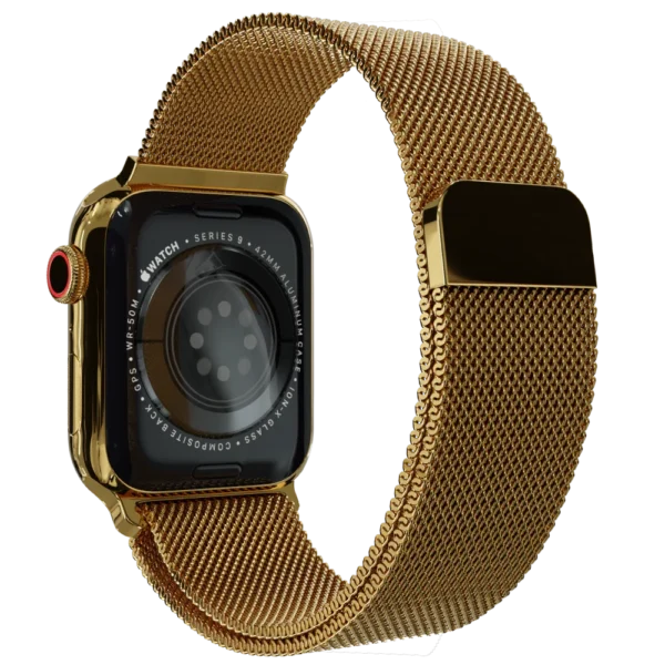 gold apple watch 9 with milanese strap 2.webp