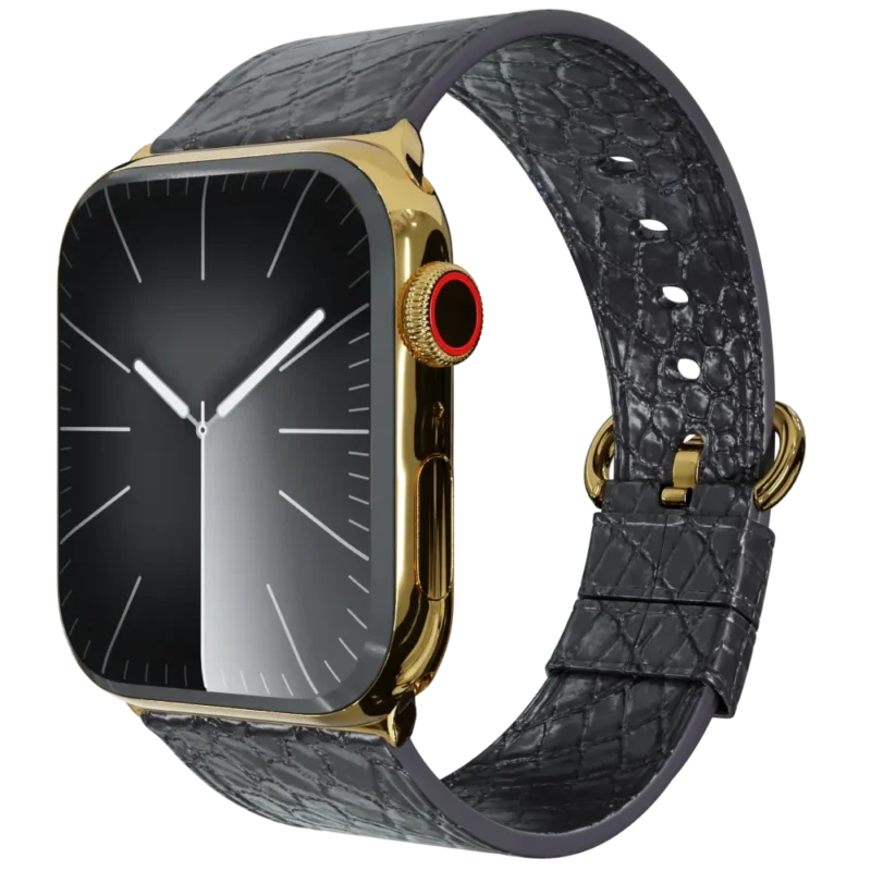 Gold Apple Watch 11 with Black Python Strap.webp