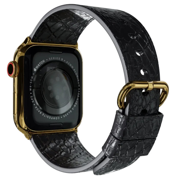 gold apple watch 11 with black python strap 2.webp